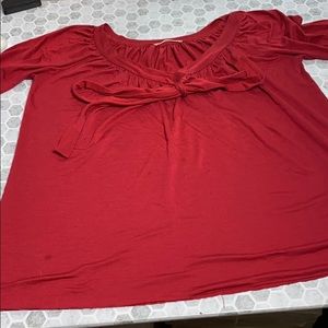elvet Small Red Tie in Front Blouse 3/4 Sleeve